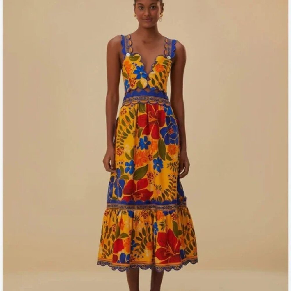 Farm rio yellow floral yard dress sz s